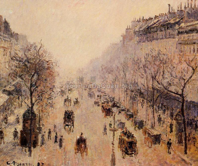 Boulevard Montmartre, Morning, Sunlight and Mist - 卡米耶·毕沙罗